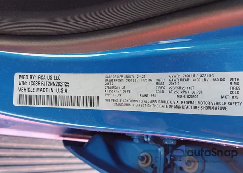 2022 Ram 1500 Laramie 4X4 5'7 Box from USA, damaged, VIN 1C6SRFJT2NN283125